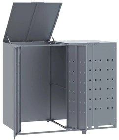 szürke acél kerekes tároló 2 szemeteskukához 138 x 79 x 117 cm