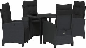 vidaXL Kert étkező szett párnával 5 pcs Fekete polirattan