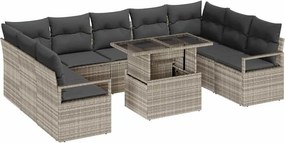 vidaXL Kerti Kanapé Szett tárolóval 10 pcs Világosszürke Poli rattan
