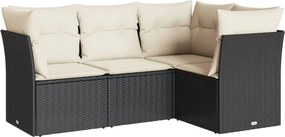 vidaXL 4 részes fekete polyrattan kerti ülőgarnitúra párnákkal