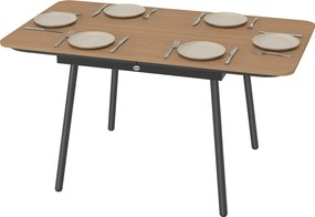 Outsunny 6 személyes kerti étkezőasztal 140 x 80 cm – Időjárásálló WPC teak hatású asztallap, rozsdavédelemmel ellátott porfestett fémváz, állítható t