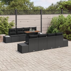 Kerti kanapé szett 7 darabos Fekete Rattan és textil párnák