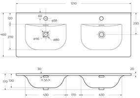 Eros SKY 1 - beépíthető mosdó DUPLA - 121 x 46 cm