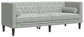 3 személyes világoszöld bársony Chesterfield kanapé párnákkal