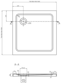 Mexen SLIM - Négyzet alakú zuhanytálca 80x80x5cm + arany szifon, fekete, 40708080G