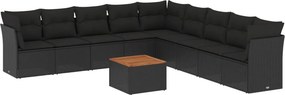 vidaXL 10 részes fekete polyrattan kerti ülőgarnitúra párnákkal