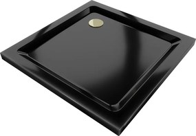 Mexen Flat slim négyzet alakú zuhanytálca, 80 x 80 cm, fekete, arany szifon - 40708080G
