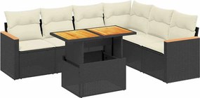 vidaXL 7 részes fekete polyrattan kerti ülőgarnitúra párnával