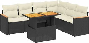 vidaXL 7 részes fekete polyrattan kerti ülőgarnitúra párnával