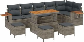 vidaXL Kerti Kanapé Szett 10 pcs Szürke Poli rattan és porfestett acél