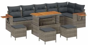 vidaXL Kerti Kanapé Szett 10 pcs Szürke Poli rattan és porfestett acél