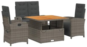 vidaXL 4 részes szürke polyrattan kerti étkezőszett párnával