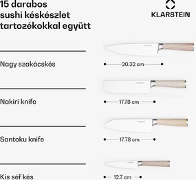 Klarstein Shibui sushi késkészlet, 15 darab, 4 kés praktikus tartozékkal