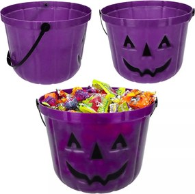 Vödör édességtartó Sütőtök lila Halloween 20cm