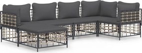 vidaXL 6 részes antracitszürke polyrattan kerti ülőgarnitúra párnákkal
