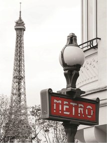 Háttérkép Párizs Eiffel-torony metró piros akcentus fekete-fehér 206x275 +ragasztó