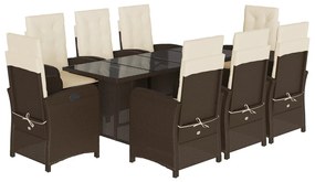 9 részes barna polyrattan kerti étkezőgarnitúra párnákkal