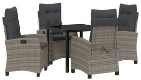 5 részes kerti étkező készlet párnákkal Szürke Poly Rattan