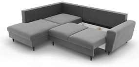 Világosszürke bársony kinyitható tárolóhelyes sarokkanapé (bal oldali-L alakú) Kyoto – Cosmopolitan Design