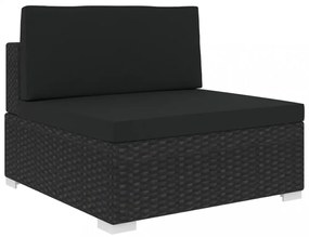 1 db fekete polyrattan moduláris középső kanapé párnákkal