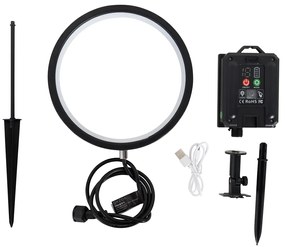 Tüskés lámpa fekete 50 cm, újratölthető és napelemes LED-del, IP65 - Adalind