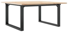 tömör fenyőfa és öntöttvas dohányzóasztal O-vázzal 80x80x45 cm