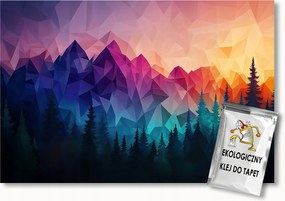 Fotótapéta Flizelina Geometria Low Poly Art Hegyek Erdő Nap 104x70,5 ragasztó