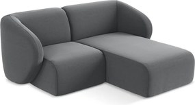 Szürke bársony sarokkanapé (jobb oldali-heverő résszel) Lani – Makamii