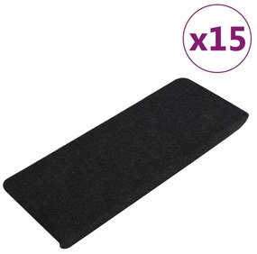 15 db fekete öntapadó lépcsőszőnyeg 65x24,5x3,5 cm