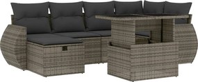 vidaXL 7 részes szürke polyrattan kerti ülőgarnitúra párnákkal