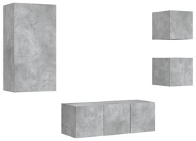 vidaXL 5 darab betonszürke szerelt fa fali TV-bútor LED-del