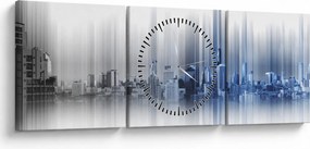 Kép - Panoráma a városra, kék-szürke (órával) (90x30 cm)
