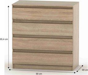4 fiókos komód, tölgy sonoma, HANY NEW 004