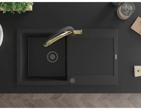 Mexen Leo, 1 kamrás gránit mosogató 900x500x190 mm és Duo mosogató csaptelep, fekete, 6501-77-671701-57-B
