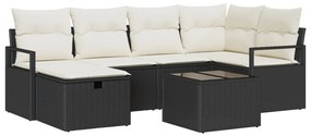 Kerti Kanapé Szett 7 pcs Fekete és krémszínű 232 x 122 x 85 cm