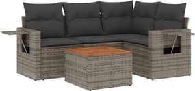 vidaXL 5 részes szürke polyrattan kerti ülőgarnitúra párnákkal