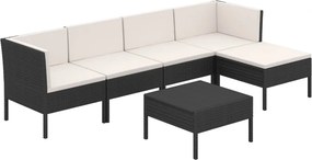 vidaXL 6 részes fekete polyrattan kerti ülőgarnitúra párnákkal