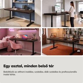 Elektromos ülő-álló íróasztal fiókkal és Qi vezeték nélküli töltővel fekete/dió, 1600 mm: ELLIS