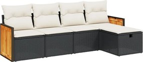 vidaXL 5 részes fekete polyrattan kerti kanapészett párnákkal
