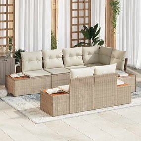 vidaXL Kerti Kanapé Szett párnával 7 pcs Beige és krém Polyrattan