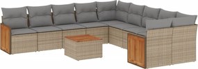 vidaXL 11 részes bézs polyrattan kerti ülőgarnitúra párnákkal