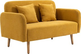 HOMCOM 2 Fős Kanapé, Kanapé 2 Dekoratív Párnával, Párnázott Kétfős Kanapé, Kárpit Bézs Hatású, Karfa, Kétfős Kanapé Nappaliba, Hálószobába, 130 x 70 x