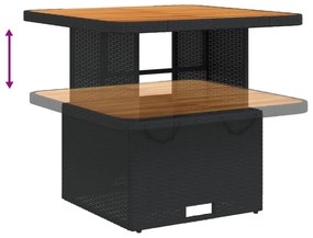 fekete polyrattan és akácfa kerti asztal 80 x 80 x 71 cm