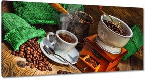 Vászonkép 115x55 Csésze és zöld zsákok