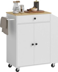 HOMCOM Konyhasziget Konyhai Kocsi Kerekeken Munkaasztallal, Konyhaasztal Fiókkal, Fűszerpolccal, Polccal, Törölközőtartóval, Szerviztálca a Konyhába é