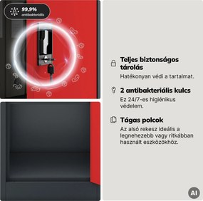 Zárható kartotékszekrény iratokhoz, antracit-piros, 450x1850x400 mm: ALEX