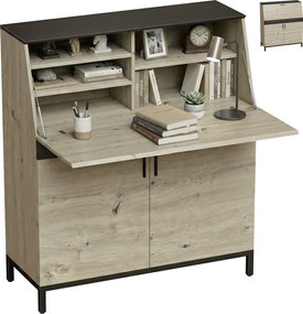 HOMCOM 100 cm lehajtható íróasztal — modern ipari számítógépasztal polcokkal és szekrénnyel, natúr fa/fekete | Aosom