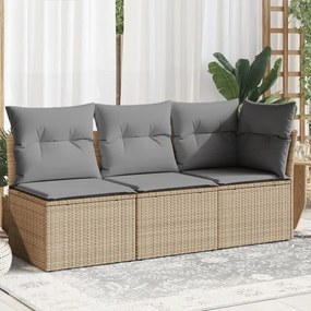 3 személyes bézs polyrattan kerti kanapé párnával