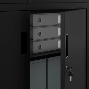 FILIP irodai fémszekrény irattartóval és iratszéffel, 900 x 1850 x 400 mm, fekete színben