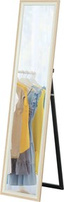 HOMCOM Teljes Falu Tükör 157x37 cm Álló vagy Falra Szerelhető Tükör MDF Keret és Állvány a Nappaliba és Hálószobába Fehér és Natúr | Aosom